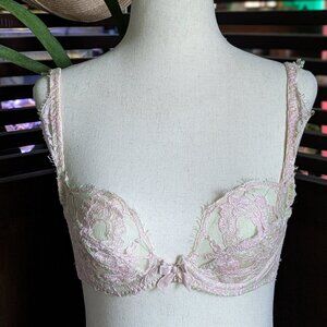 Agent Provocateur Soirée Blush & Pale Green Lace Plunge Underwire Bra 34C